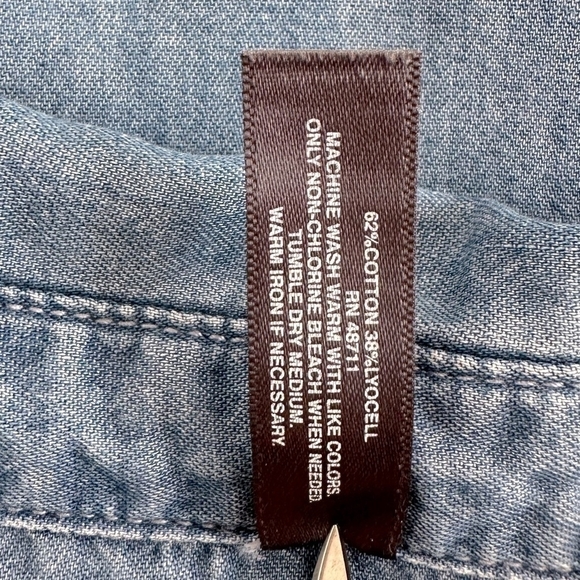 Women Shirt MASSINI Denim Mid Wash Jeans Top Long Sleeve Half Button Front Shirt - Picture 8 of 8